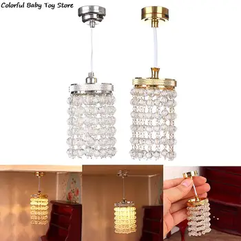1:12 Miniatiūriniai Lėlių Kristalų LED Šviesos Liustra Lubų Lempa Modelis Baldai ir Dekoro, Žaislų Lėlės Namas Priedai