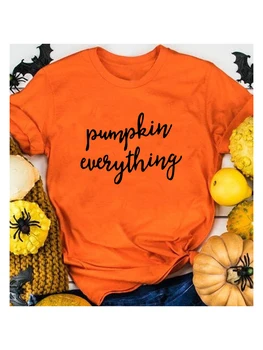2021 Estetinės Moliūgų Viskas Laiškas Spausdinti Helovinas Moterys T-shirt Kawaii Grafinis T Marškinėliai Tumblr Moterų Viršūnių Orange Tees