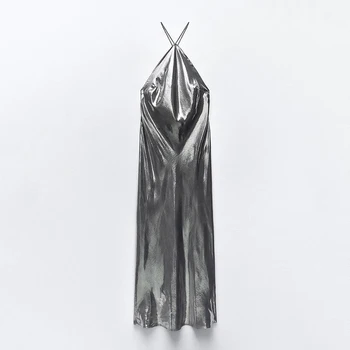 2024 Naujas China Metal Serijos Petnešos Suknelė Moterims Backless Kaklo-sumontuoti Suknelės Vasaros Moterų Berankovis Camisole Ilgos Suknelės
