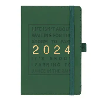 2024 m. Planuotojas Sąsiuvinis su Dirbtiniais Odos Padengti Mėnesio Savaitės Darbotvarkę, iš pirmo Žvilgsnio Kalendorius Pocket Pen Linijos Darbotvarkės