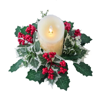 25cm Žvakidė Vainikas Kalėdų Augalų, Uogų Girliandą Žvakės Žiedas, Vainikas Puošmena Vestuves Namuose Kalėdų Stalo Dekoravimas