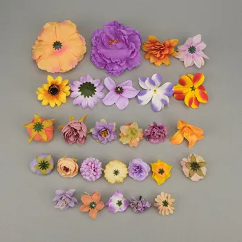 26Pcs Dirbtinio Šilko Gėlių Galvos Combo Set Violetinė Daisy 