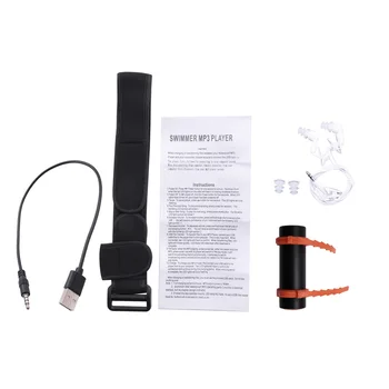 4 GB USB MP3 Grotuvas vandeniui plaukimo, nardymo, banglenčių juoda laisvų rankų įranga FM Radijas