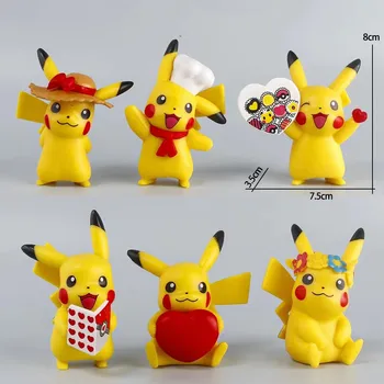 6Pcs/Set Anime Pokemon Meilės Virėja Pikachu Pav Lėlės Tortas PVC Automobilių Apdailos Darbalaukio Ornamentu Modelis Žaislas