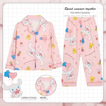 Anime Sanrioed Kawaii Sveiki Kittys Vaikai Pižama Mano Melodija Kuromi Cinnamoroll Animacinių Filmų Ilgomis Rankovėmis Sleepwear Kelnes Rinkinį Mergaitėms Dovanų 2