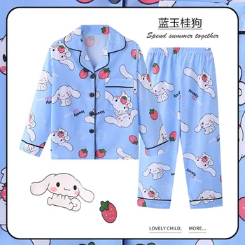 Anime Sanrioed Kawaii Sveiki Kittys Vaikai Pižama Mano Melodija Kuromi Cinnamoroll Animacinių Filmų Ilgomis Rankovėmis Sleepwear Kelnes Rinkinį Mergaitėms Dovanų 5