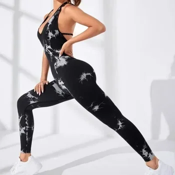 Atsitiktinis Naudotis Sportiškas Kaklaraištis dažyti Kelnės Sexy Lady Mados Liesas Greitai-džiovinimo Jogos Jumpsuit 2023 Elegantiškas Aukšto liemens Kelnės 30154