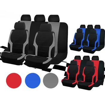 Automobilių Sėdynės Padengti Klasikinių Modelių Keturis Sezonus Universal 9-gabalas Tinklinio Audinio, Raudonos, Mėlynos ir Pilkos spalvos Siūlėmis Sėdynės Padengti Automobilio Apmušalus