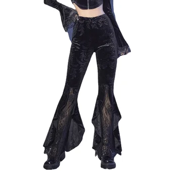Bohemijos Black Lace Akių Užsiliepsnojo Kelnės Sexy Harajuku Estetinės Matyti Per Ilgos Kelnės Moterims Vasaros Kelnės Streetwear