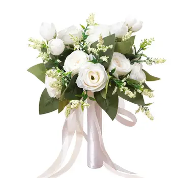 Dirbtinių Rožių Šilko Gėlės Vakarų Stiliaus Balta Rožė Dirbtinės Gėlės Šilko Gėlių Nuotakos Vestuvių Puokštė 