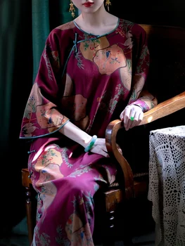 Gėlių Spausdinti Cheongsam Suknelė Vintage Mandarinų Apykaklės Padalinta Kinų Stiliaus Qipao Suknelė moteriški Drabužiai