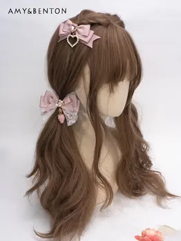 Japonijos Mielas Masinės Gamybos Braškių Barrettes Lolita Rankų Darbo Hairclips Porų Asiūklio Galvos Apdangalai Princesė Bowknot Plaukų Pin