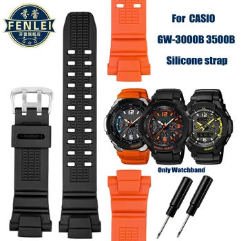 Juoda Oranžinė Silikono Watchband Už Casio G-SHOCK 5121 GW-3500B GW-3000B GW-2000 Vyrų Sporto WatchStrap Plastiko, plieno Watchband 16
