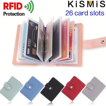 KISMIS 1PC Moterų, Vyrų Oda 26 Slots ID Kredito Kortelės Turėtojams, RFID Blokavimo Piniginės Atveju Pocket Krepšys 0