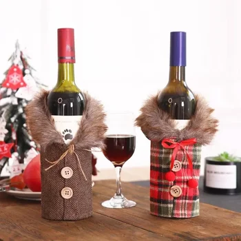 Karšto Kalėdų Naujo Stalo, Namų Elementai Vyno Butelis Apdailos Dryžuotas Pledas Sijonas Vyno Butelis Nustatyti Vyno Rinkinys