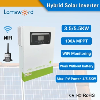 Lamsword 2023 Naujausias 3.5 KW IKI 5.5 KW Solar Hybrid Keitiklio 3500W 5500W 24V 48V, kad 230Vac MPPT Valdiklis 100A naudoti namuose, ES