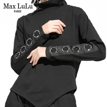 Max LuLu Naujas Mados Britų Stiliaus Moteriški Punk Prarasti Tee Marškinėliai 2021 Žiemos Ponios Atsitiktinis Juoda Viršūnes Golfo Dizaino Drabužiai