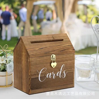 Medinės apdailos šalis vestuvių kortelės, sveikinimo kortelė, dėžutė su užrakinti namų piggy bank atvirukas laiškas kietosios medienos saugojimo dėžutė