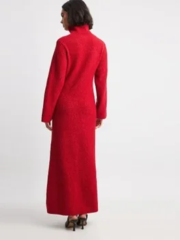 Moterų Kietas Aukštos Apykaklės Briaunoti Megztiniai Suknelės Elegantiškas Atsitiktinis Ilgomis Rankovėmis Megztinis Vestidos Rudenį Moterų Chic 