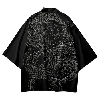 Naujas Atvykimo Japonų Stiliaus Dragon Spausdinti Tradicinių Kimono Vyrų Yukata Megztinis Marškinėliai Cosplay Haori Negabaritinių Streetwear Viršūnės