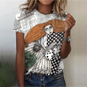 Retro moteriški marškinėliai Moteris Spausdinti Tees Kratinys Drabužius, O Kaklo trumpomis Rankovėmis Palaidinė Negabaritinių Ponios Viršūnes Moterų Harajuku Marškinėliai