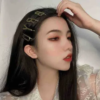 Spalva Tuščiaviduriai Saldus Apdangalai, Geometrijos Laišką, Plaukų Segtukai Nustatyti Korėjos Stiliaus Barrettes Metalo Kirpčiukai Įrašus Moterų Plaukų Clips 3