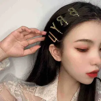 Spalva Tuščiaviduriai Saldus Apdangalai, Geometrijos Laišką, Plaukų Segtukai Nustatyti Korėjos Stiliaus Barrettes Metalo Kirpčiukai Įrašus Moterų Plaukų Clips 4