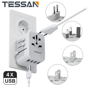 TESSAN Universalus Kelionių kištukinis Adapteris su 4 USB jungtimis, (3.4) ir 1 AC Kištukas(2300W), visame Pasaulyje Siena Çkroviklio UK/EU/AU/JAV