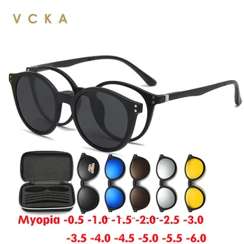 VCKA 6 In1 Aikštėje Poliarizuota Trumparegystė Akiniai nuo saulės Vyrams, Moterims, Magnetinio Įrašo Akinių Rėmeliai Optinis Recepto Akiniai -0.5 į -6.0 0